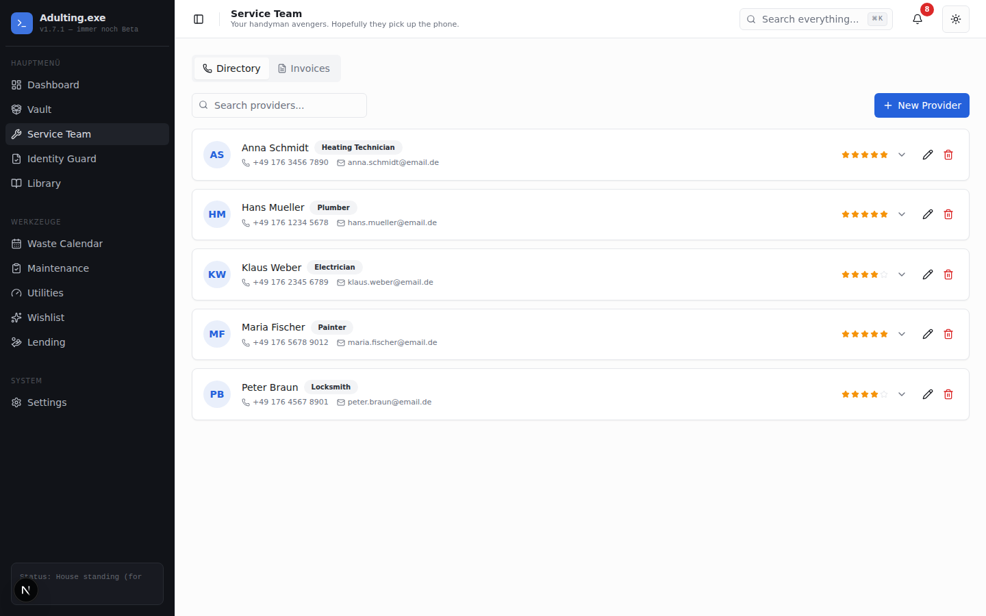 Service team and invoice management