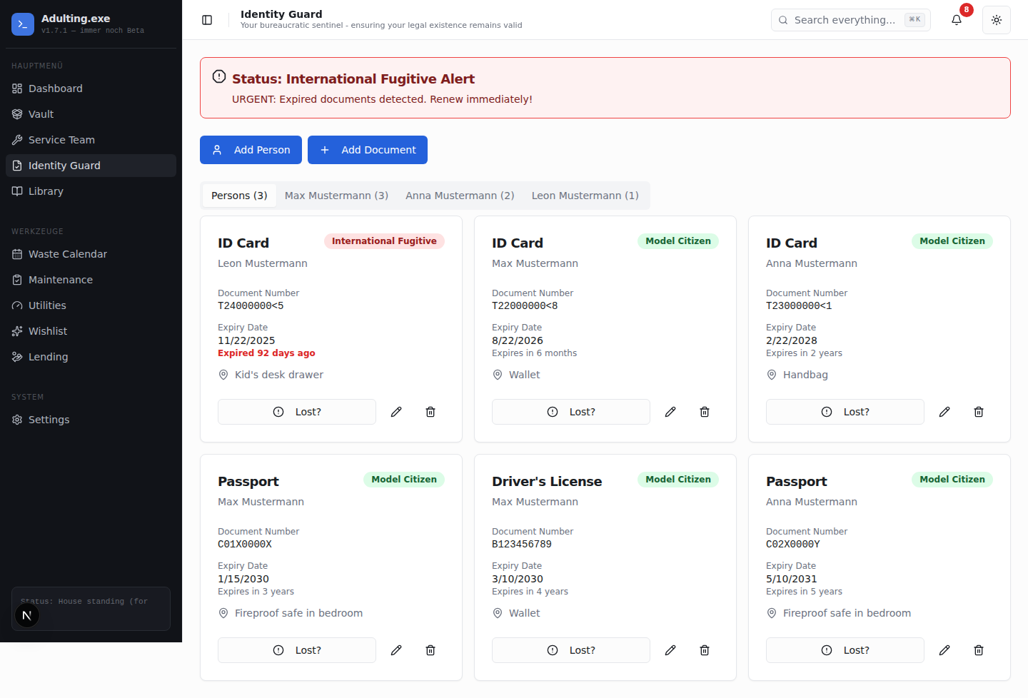 Identity document tracker