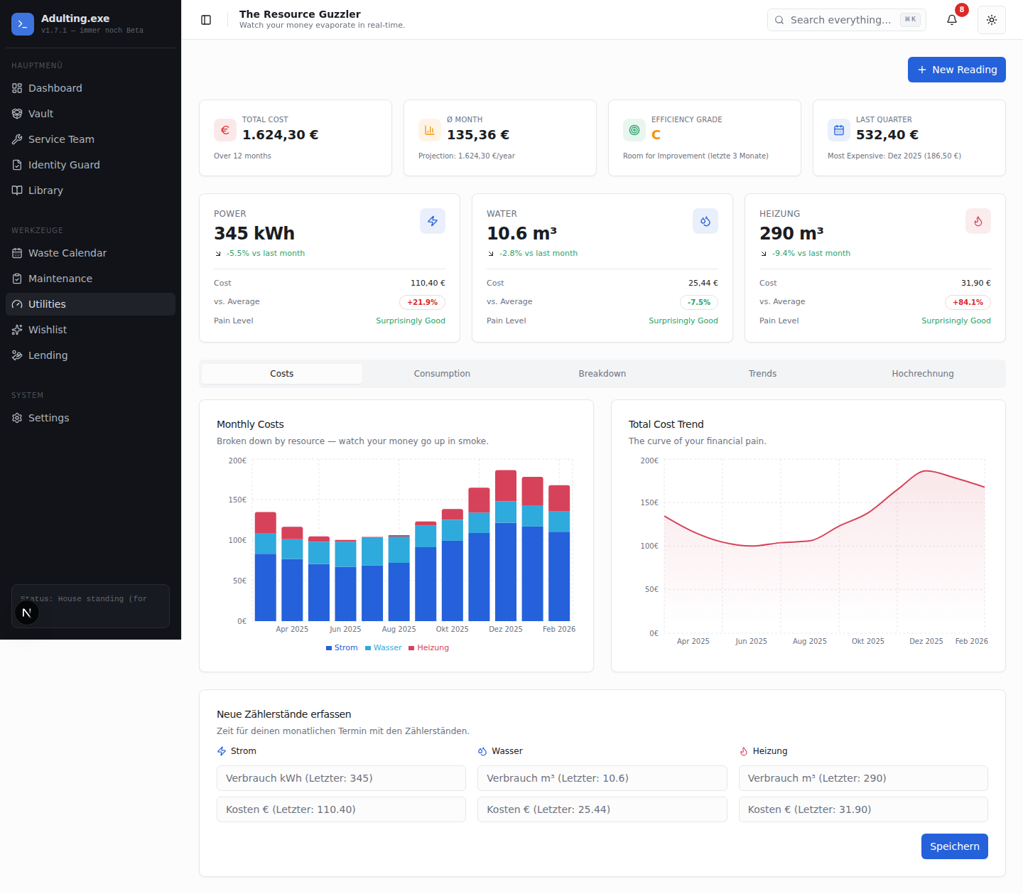 Utility usage and cost tracker